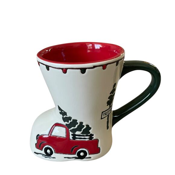 Potter's Studio Red Truck w Christmas Trees Boot-Shaped Coffee Mug 12oz Set of 2 - Picture 10 of 14